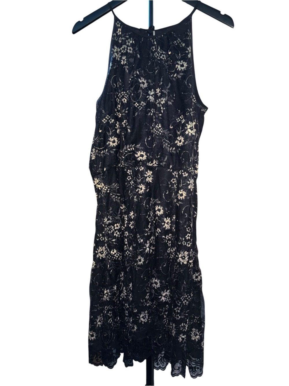 Forest Lily Black Floral Lace Halter Neck Midi Dress